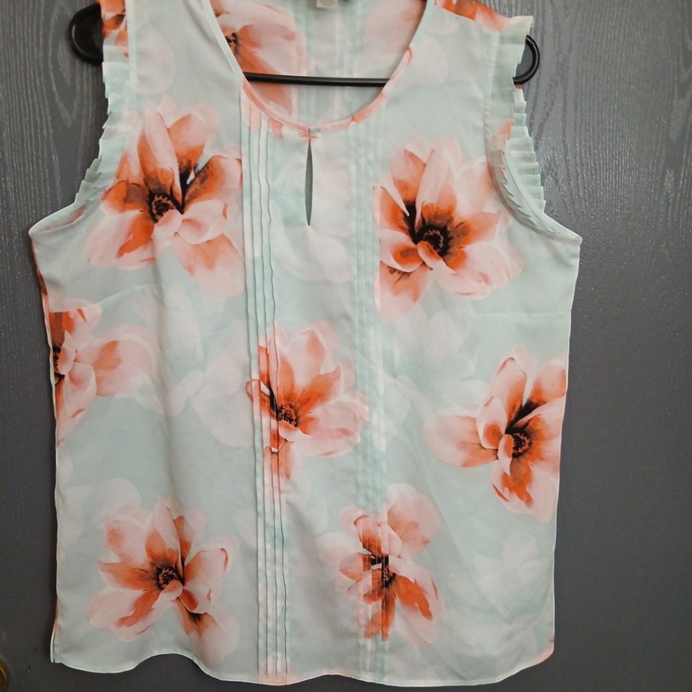Calvin Klein Blue Floral Flowy Tank Top Sz Lg Polyester